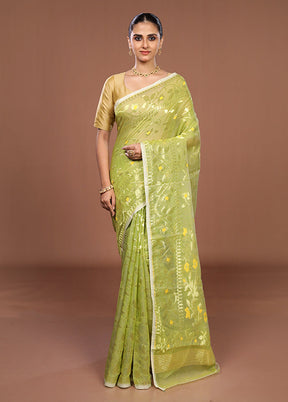 Green Jamdani Cotton Saree Without Blouse Piece