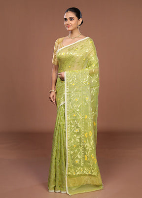 Green Jamdani Cotton Saree Without Blouse Piece