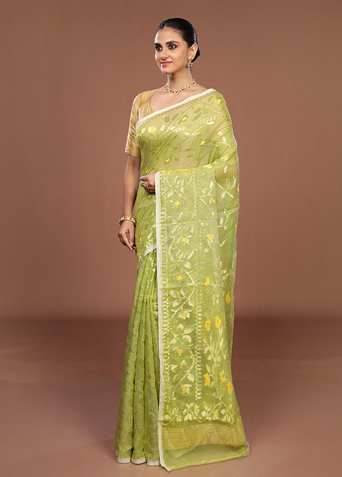 Green Jamdani Cotton Saree Without Blouse Piece