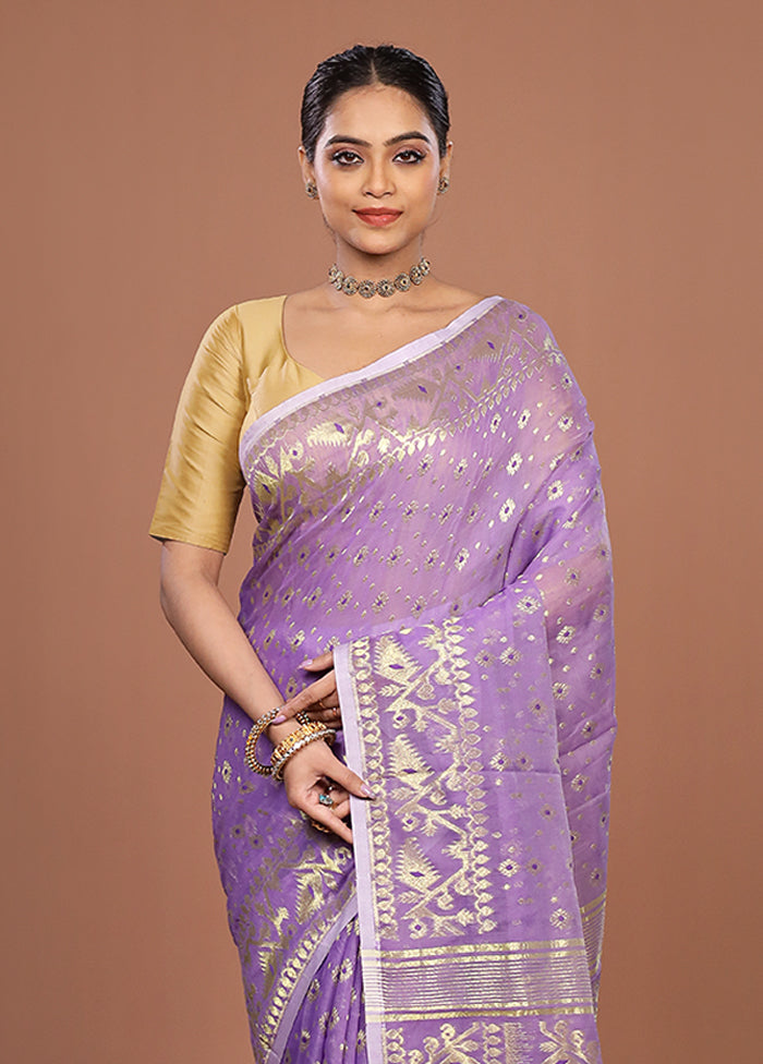 Purple Jamdani Cotton Saree Without Blouse Piece