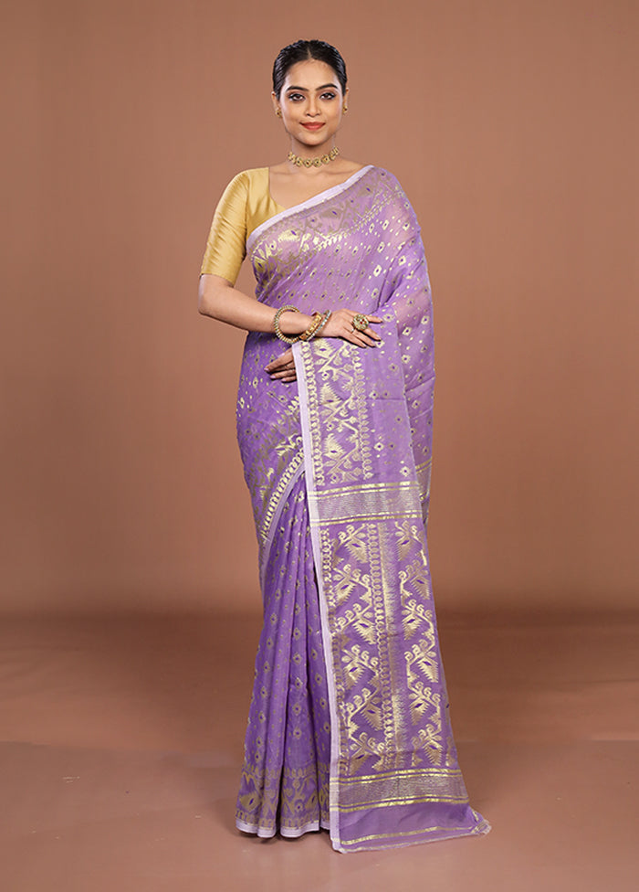 Purple Jamdani Cotton Saree Without Blouse Piece