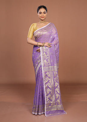 Purple Jamdani Cotton Saree Without Blouse Piece