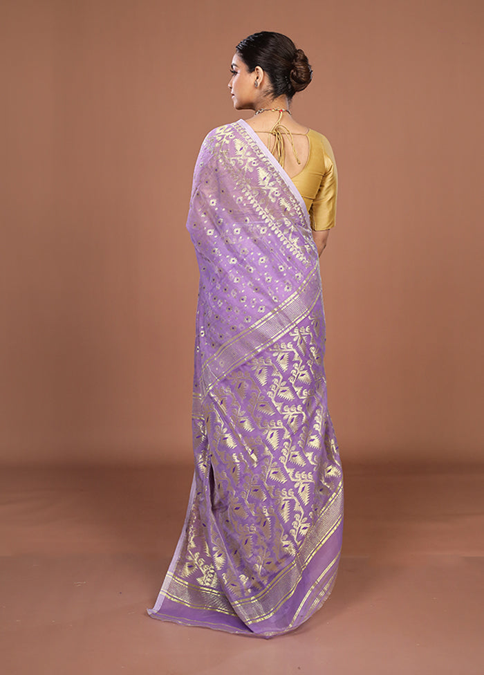 Purple Jamdani Cotton Saree Without Blouse Piece