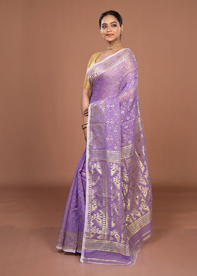 Purple Jamdani Cotton Saree Without Blouse Piece