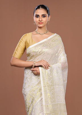 White Jamdani Cotton Saree Without Blouse Piece