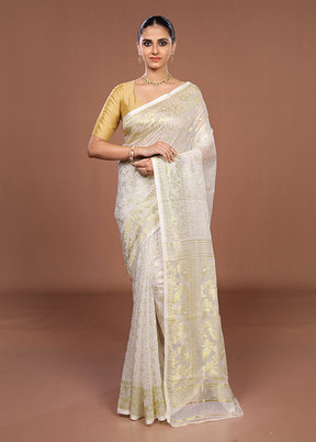 White Jamdani Cotton Saree Without Blouse Piece