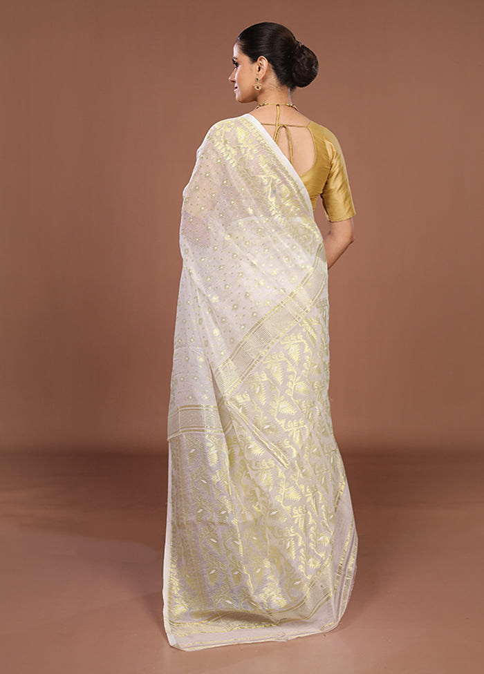 White Jamdani Cotton Saree Without Blouse Piece