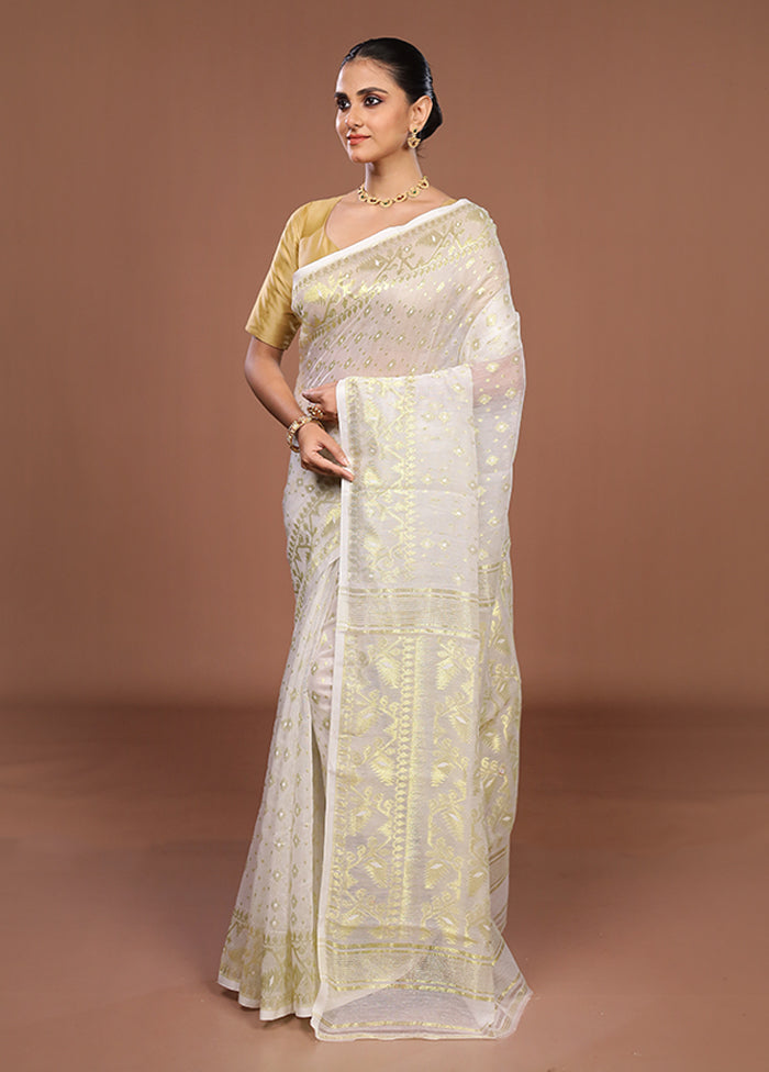 White Jamdani Cotton Saree Without Blouse Piece