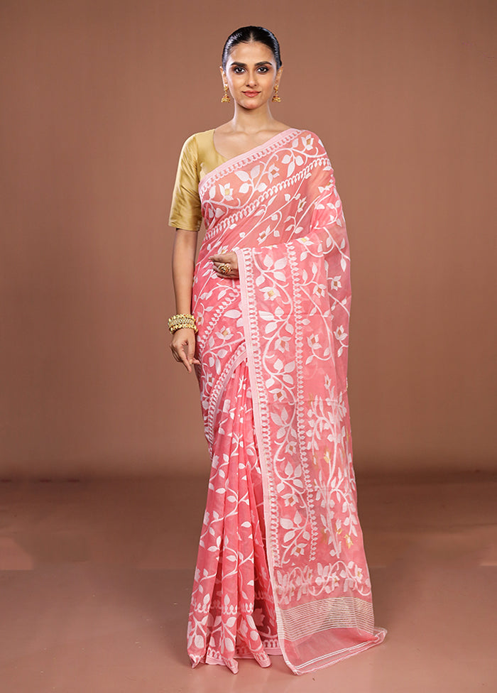 Pink Jamdani Cotton Saree Without Blouse Piece