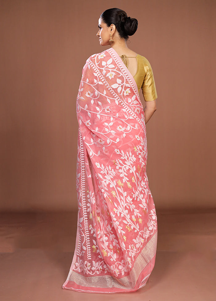 Pink Jamdani Cotton Saree Without Blouse Piece