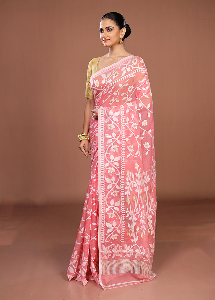 Pink Jamdani Cotton Saree Without Blouse Piece