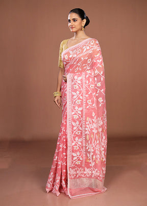 Pink Jamdani Cotton Saree Without Blouse Piece