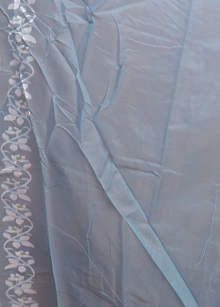 Blue Jamdani Cotton Saree Without Blouse Piece