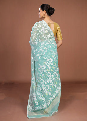 Blue Jamdani Cotton Saree Without Blouse Piece