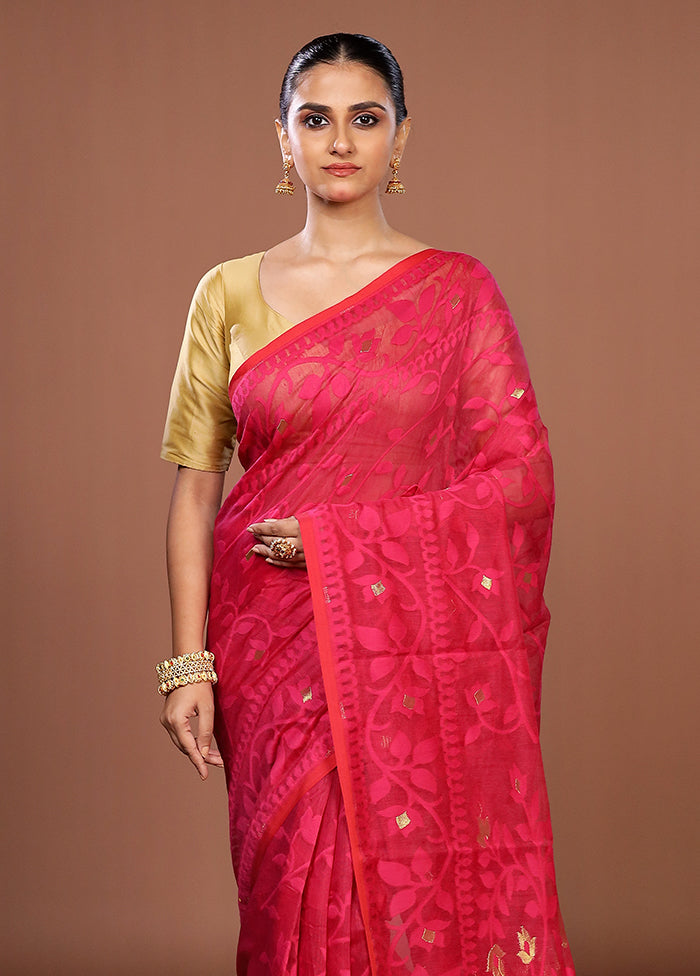 Pink Jamdani Cotton Saree Without Blouse Piece