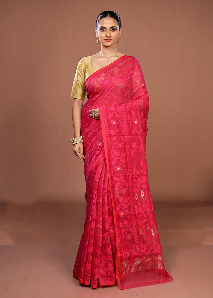 Pink Jamdani Cotton Saree Without Blouse Piece