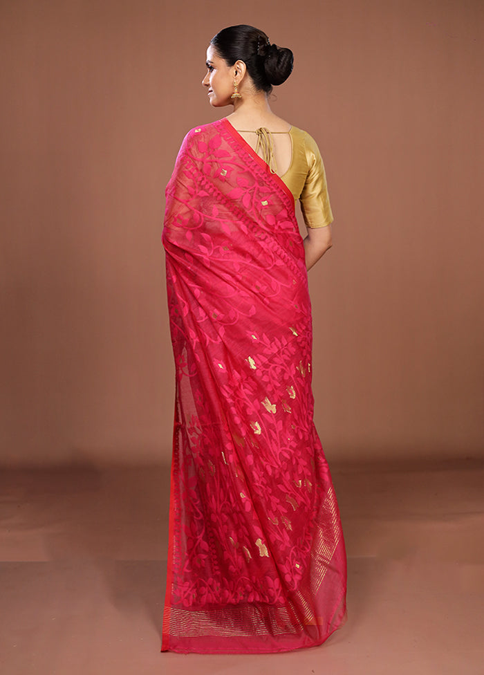 Pink Jamdani Cotton Saree Without Blouse Piece