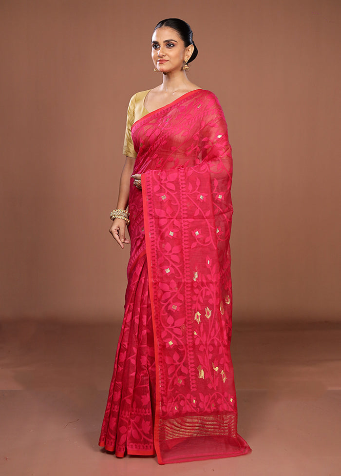 Pink Jamdani Cotton Saree Without Blouse Piece