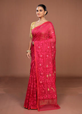 Pink Jamdani Cotton Saree Without Blouse Piece