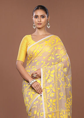 Grey Jamdani Cotton Saree Without Blouse Piece