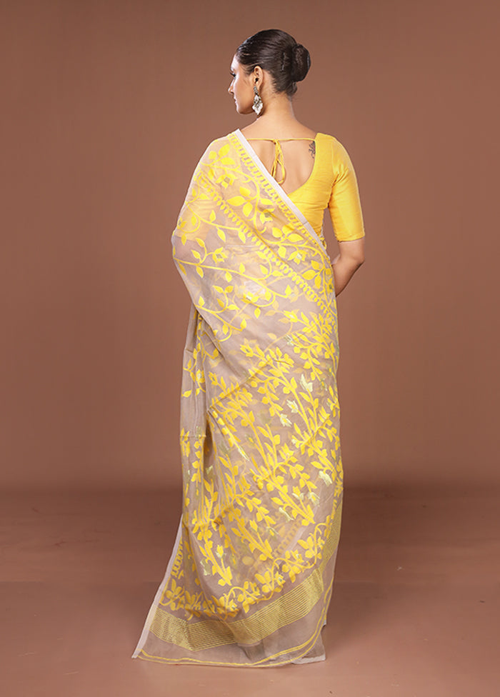 Grey Jamdani Cotton Saree Without Blouse Piece