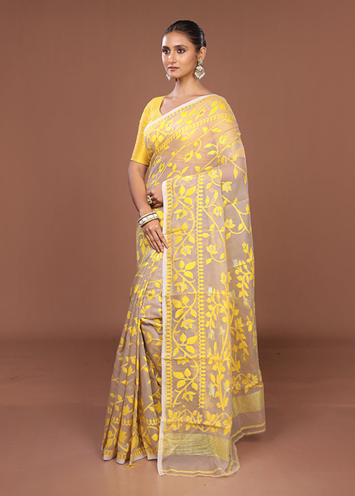 Grey Jamdani Cotton Saree Without Blouse Piece