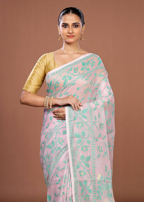 Pink Jamdani Cotton Saree Without Blouse Piece