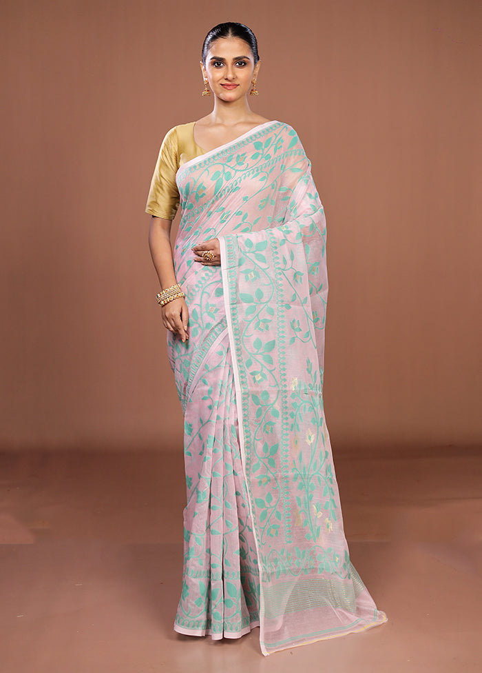 Pink Jamdani Cotton Saree Without Blouse Piece