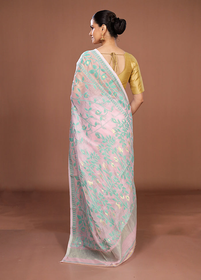 Pink Jamdani Cotton Saree Without Blouse Piece