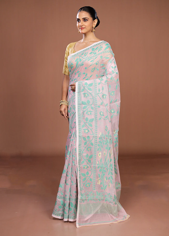 Pink Jamdani Cotton Saree Without Blouse Piece
