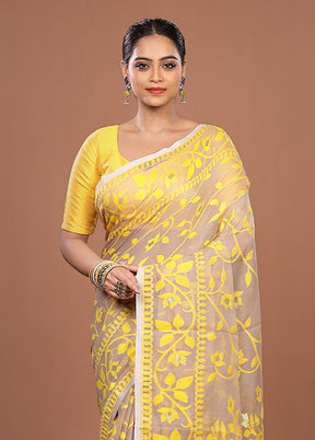 Cream Jamdani Cotton Saree Without Blouse Piece