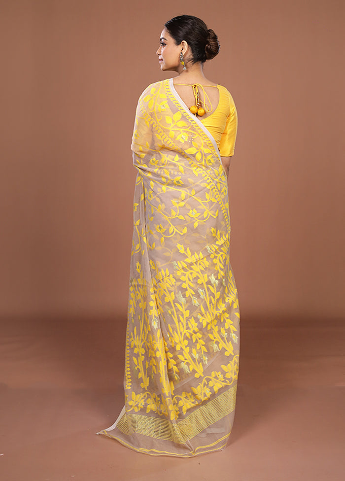 Cream Jamdani Cotton Saree Without Blouse Piece