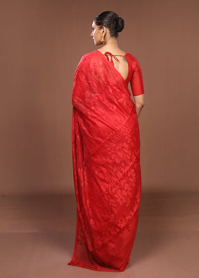 Red Jamdani Cotton Saree Without Blouse Piece