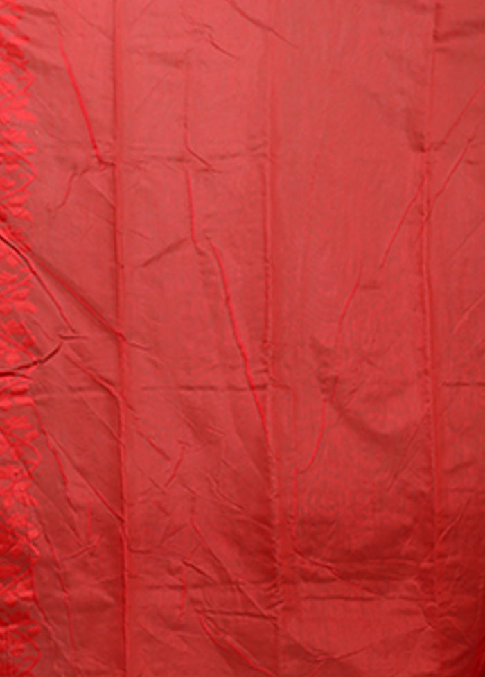 Red Jamdani Cotton Saree Without Blouse Piece