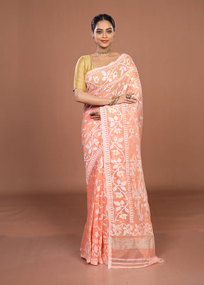Orange Jamdani Cotton Saree Without Blouse Piece