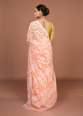 Orange Jamdani Cotton Saree Without Blouse Piece