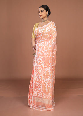 Orange Jamdani Cotton Saree Without Blouse Piece
