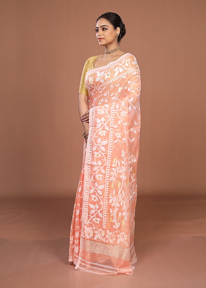 Orange Jamdani Cotton Saree Without Blouse Piece