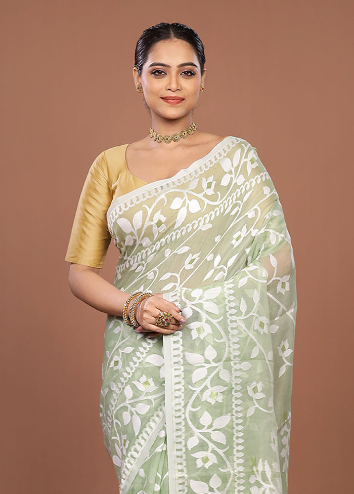 Green Jamdani Cotton Saree Without Blouse Piece