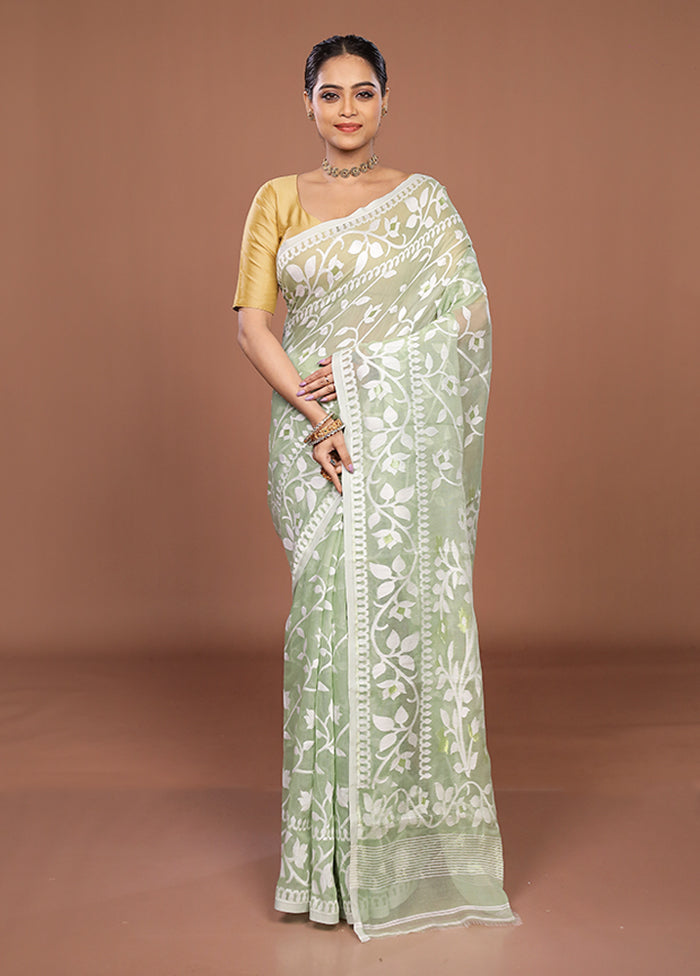 Green Jamdani Cotton Saree Without Blouse Piece