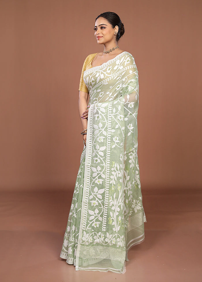 Green Jamdani Cotton Saree Without Blouse Piece