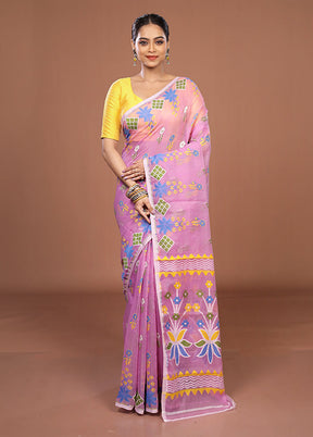 Pink Jamdani Cotton Saree Without Blouse Piece