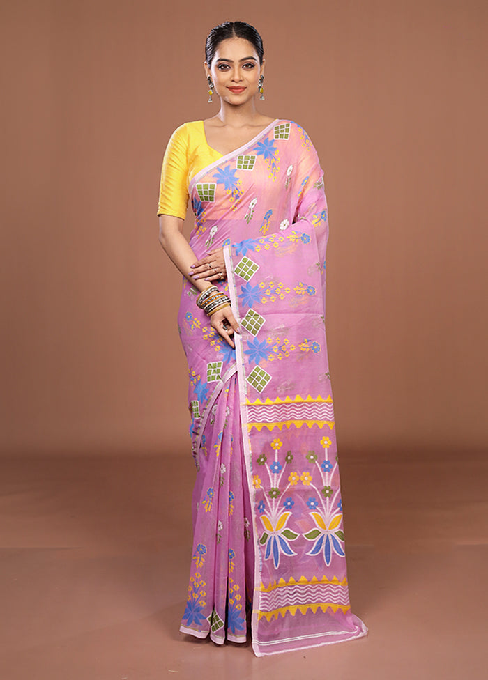 Pink Jamdani Cotton Saree Without Blouse Piece