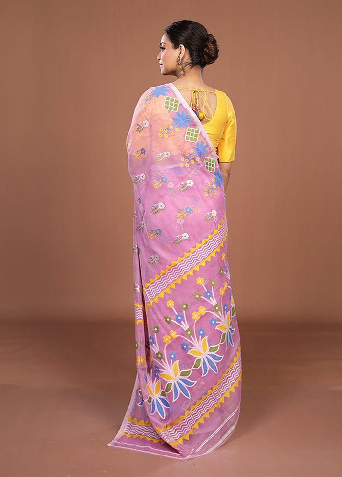 Pink Jamdani Cotton Saree Without Blouse Piece