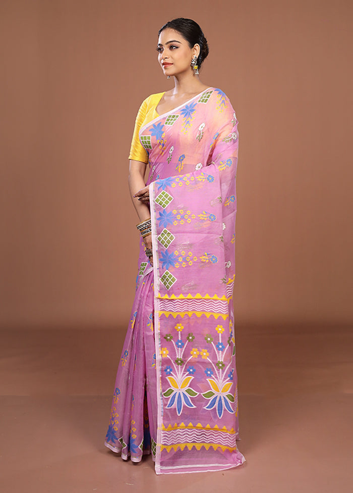 Pink Jamdani Cotton Saree Without Blouse Piece