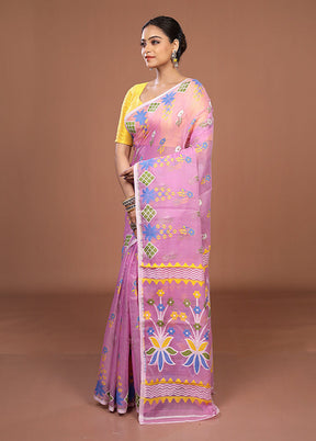 Pink Jamdani Cotton Saree Without Blouse Piece