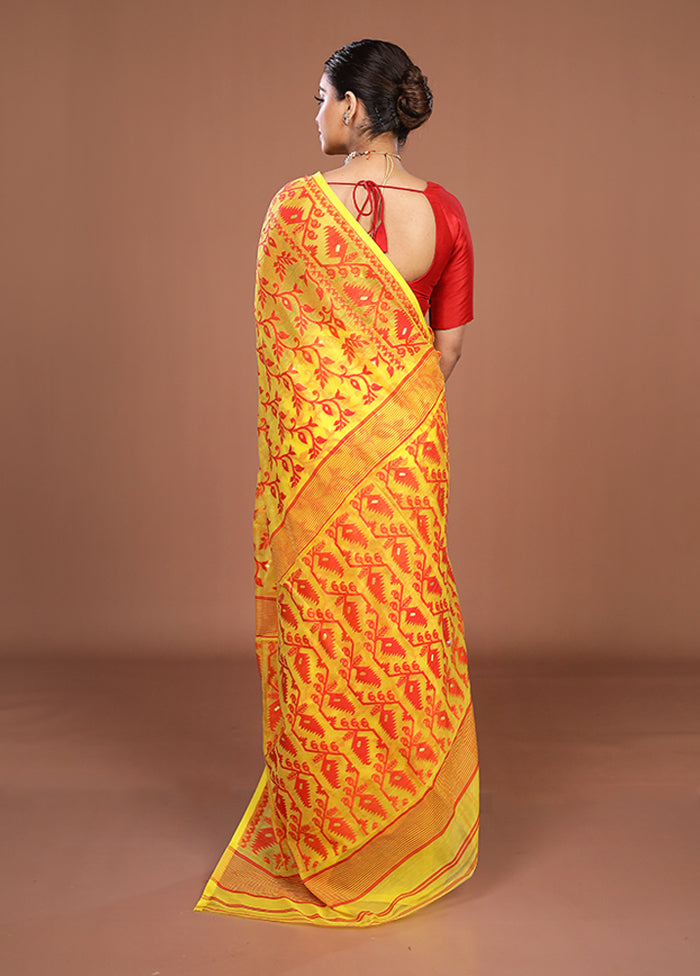 Yellow Jamdani Cotton Saree Without Blouse Piece