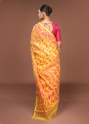 Yellow Jamdani Cotton Saree Without Blouse Piece
