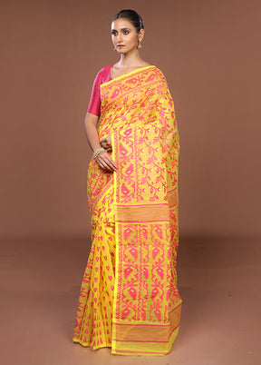 Yellow Jamdani Cotton Saree Without Blouse Piece
