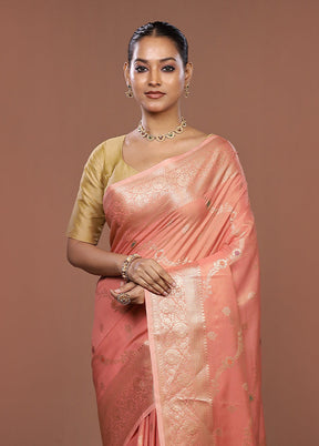 Peach Dupion Silk Saree With Blouse Piece